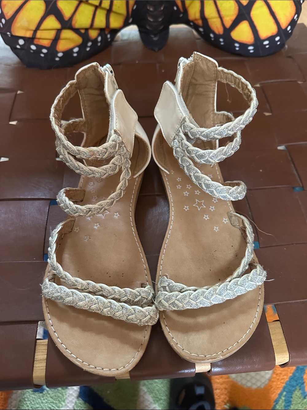Arizona Jean Company Beige Braided Ankle-Strap Kids Sandals